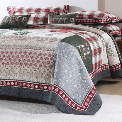 Parure de lit en coton matelassé patchwork de Noël (3 pièces)