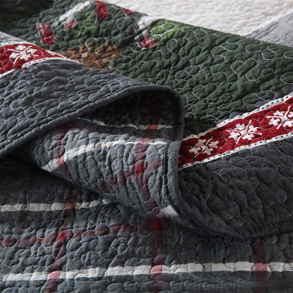 Parure de lit en coton matelassé patchwork de Noël (3 pièces)