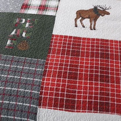Parure de lit en coton matelassé patchwork de Noël (3 pièces)