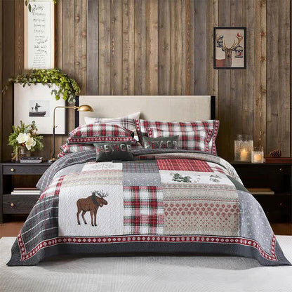 Parure de lit en coton matelassé patchwork de Noël (3 pièces)
