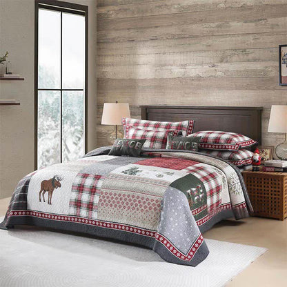 Parure de lit en coton matelassé patchwork de Noël (3 pièces)