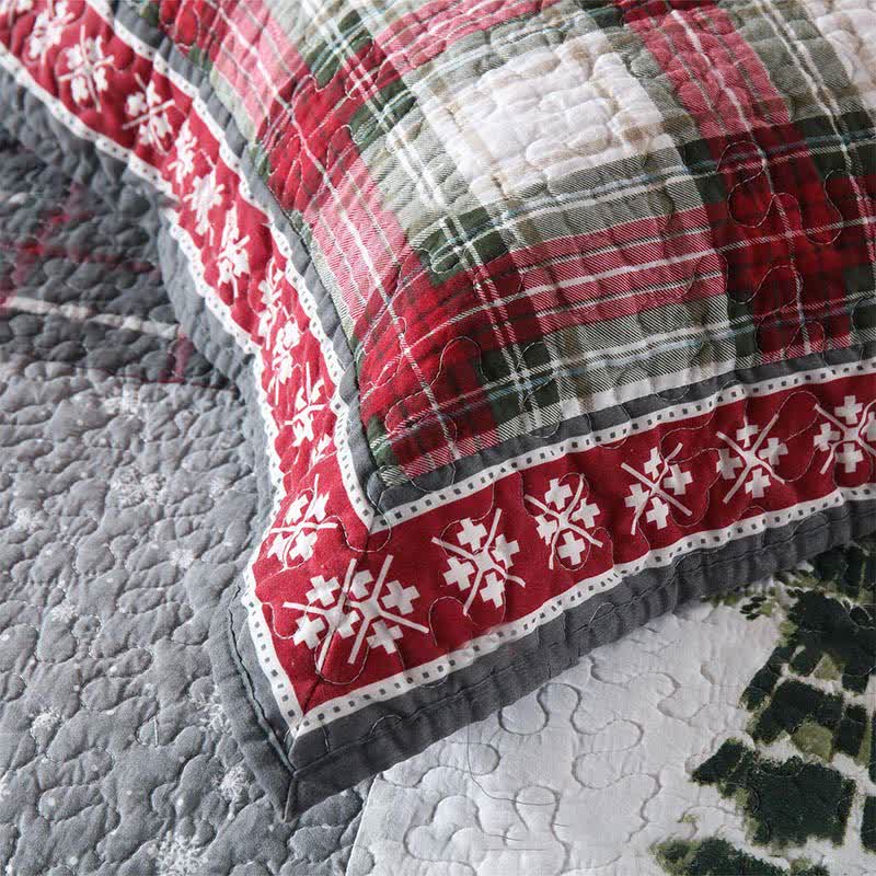 Parure de lit en coton matelassé patchwork de Noël (3 pièces)