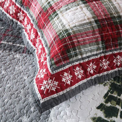 Parure de lit en coton matelassé patchwork de Noël (3 pièces)