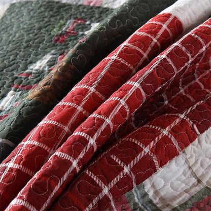 Parure de lit en coton matelassé patchwork de Noël (3 pièces)