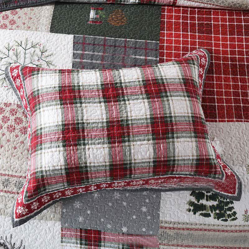 Parure de lit en coton matelassé patchwork de Noël (3 pièces)