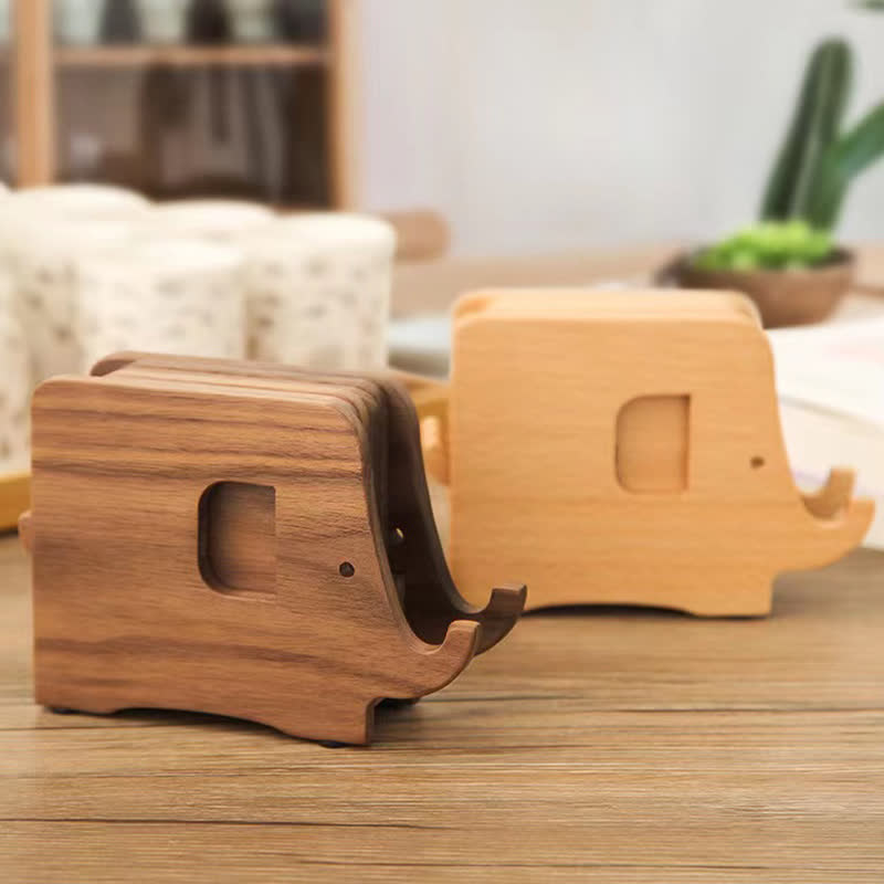 Support de téléphone en bois en forme d'éléphant