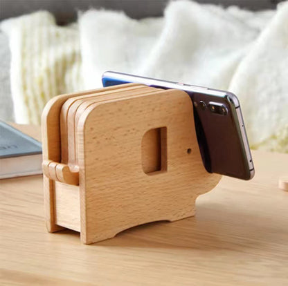 Support de téléphone en bois en forme d'éléphant
