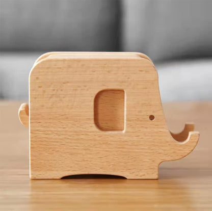 Support de téléphone en bois en forme d'éléphant