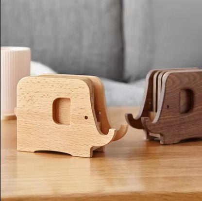 Support de téléphone en bois en forme d'éléphant