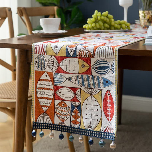 Chemin de table décoratif en chenille avec pompon en forme de poisson