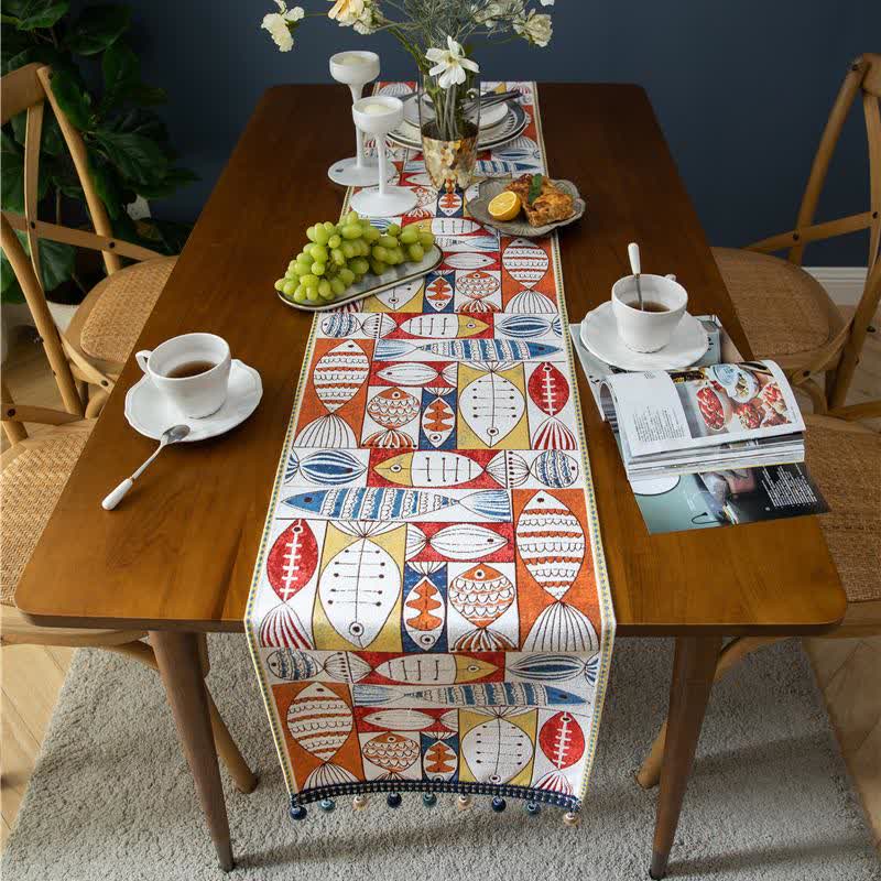 Chemin de table décoratif en chenille avec pompon en forme de poisson