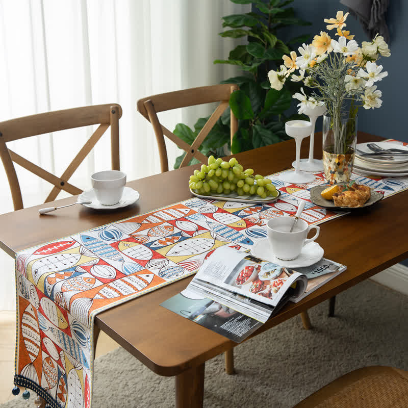 Chemin de table décoratif en chenille avec pompon en forme de poisson