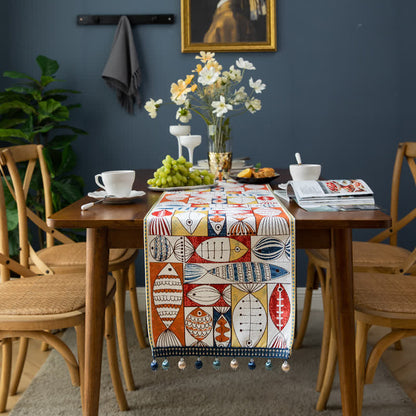 Chemin de table décoratif en chenille avec pompon en forme de poisson