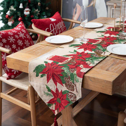 Chemin de table jacquard à motif floral de Noël