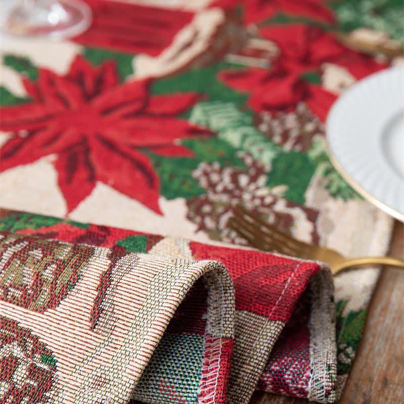 Chemin de table jacquard à motif floral de Noël