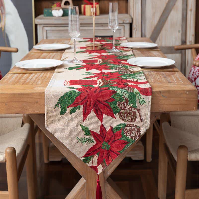 Chemin de table jacquard à motif floral de Noël
