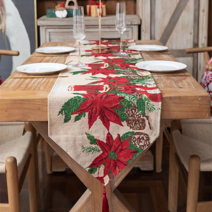 Chemin de table jacquard à motif floral de Noël