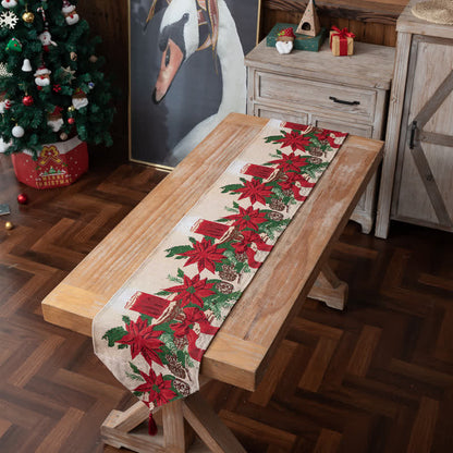 Chemin de table jacquard à motif floral de Noël