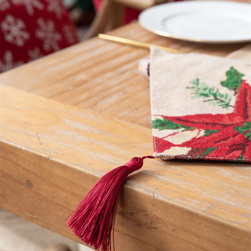 Chemin de table jacquard à motif floral de Noël