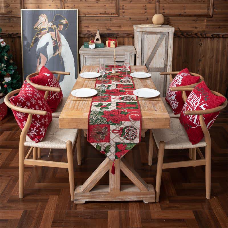 Chemin de table jacquard à motif floral de Noël