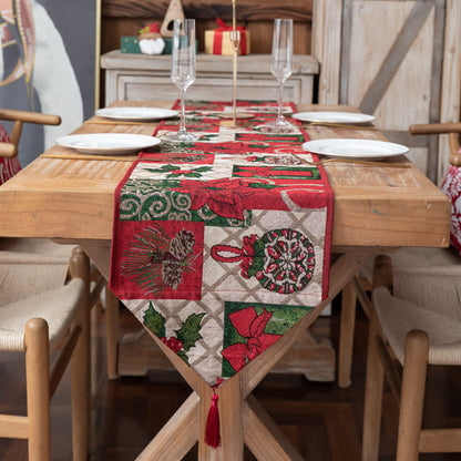 Chemin de table jacquard à motif floral de Noël
