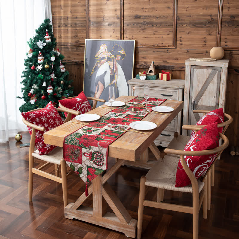 Chemin de table jacquard à motif floral de Noël