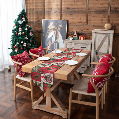Chemin de table jacquard à motif floral de Noël