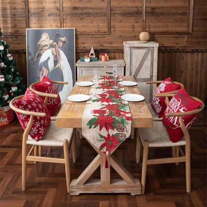 Chemin de table jacquard à motif floral de Noël