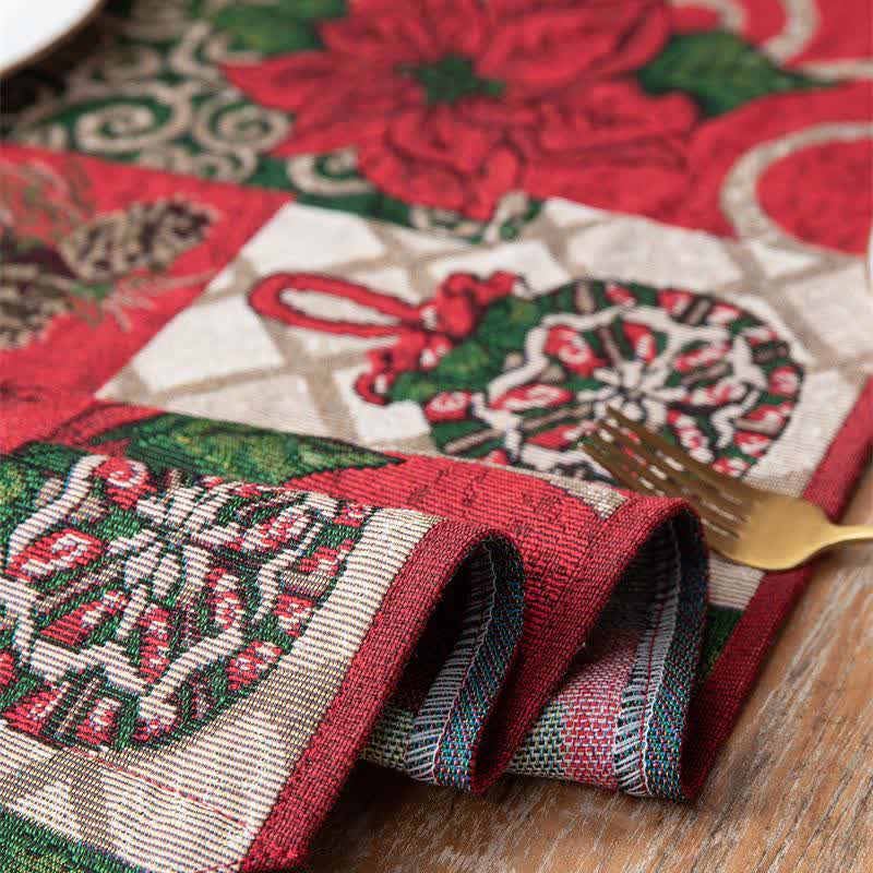 Chemin de table jacquard à motif floral de Noël