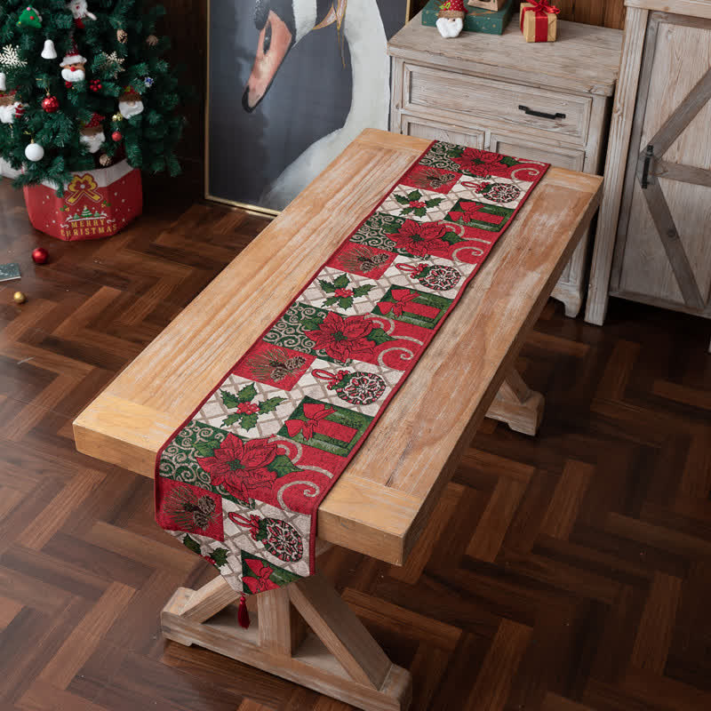 Chemin de table jacquard à motif floral de Noël