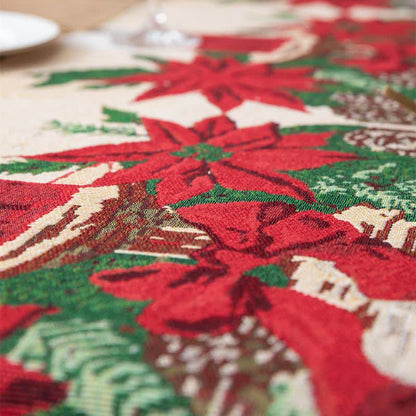 Chemin de table jacquard à motif floral de Noël
