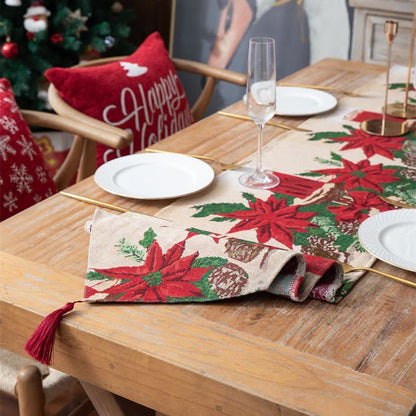 Chemin de table jacquard à motif floral de Noël