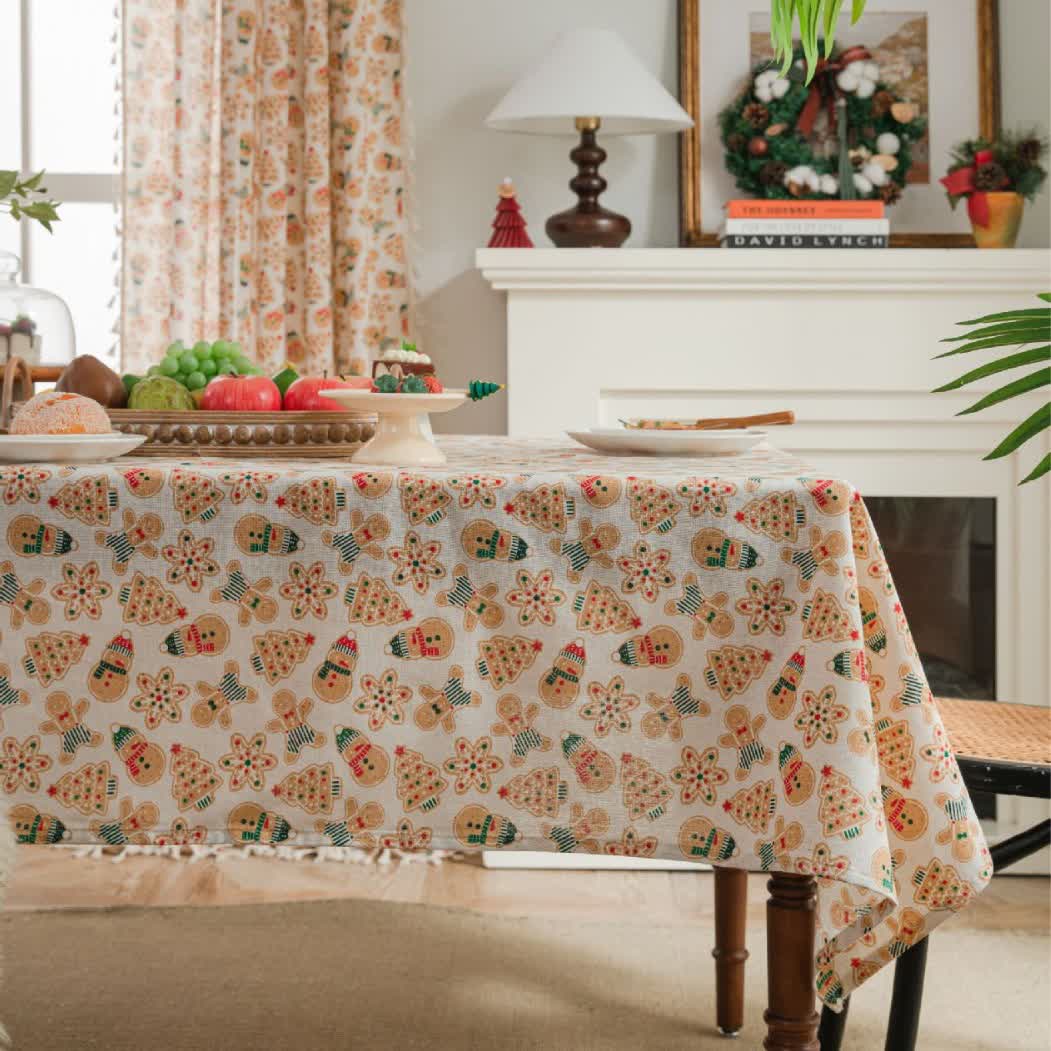 Nappe de fête de Noël en coton et lin