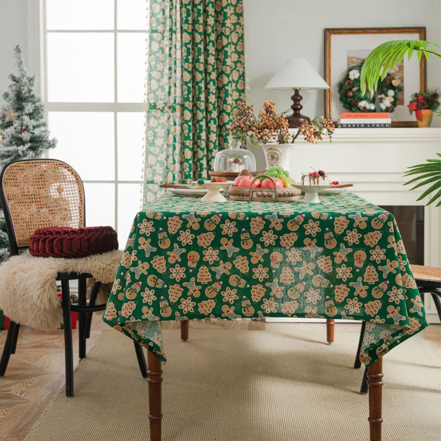 Nappe de fête de Noël en coton et lin