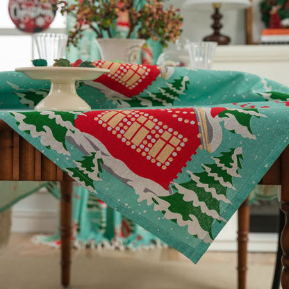 Nappe en coton et lin avec l'inscription « Joyeux Noël »