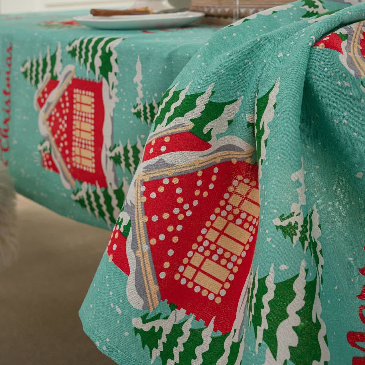 Nappe en coton et lin avec l'inscription « Joyeux Noël »