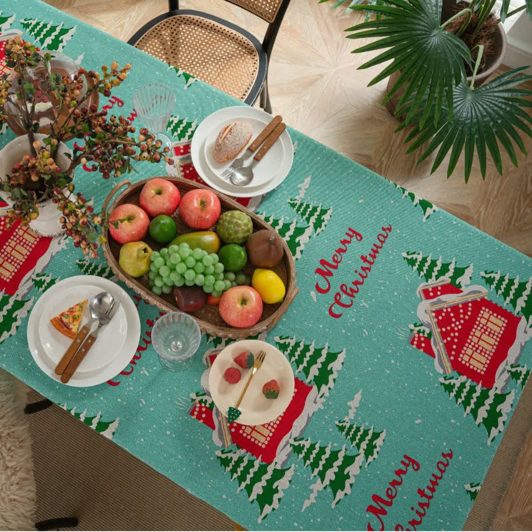 Nappe en coton et lin avec l'inscription « Joyeux Noël »