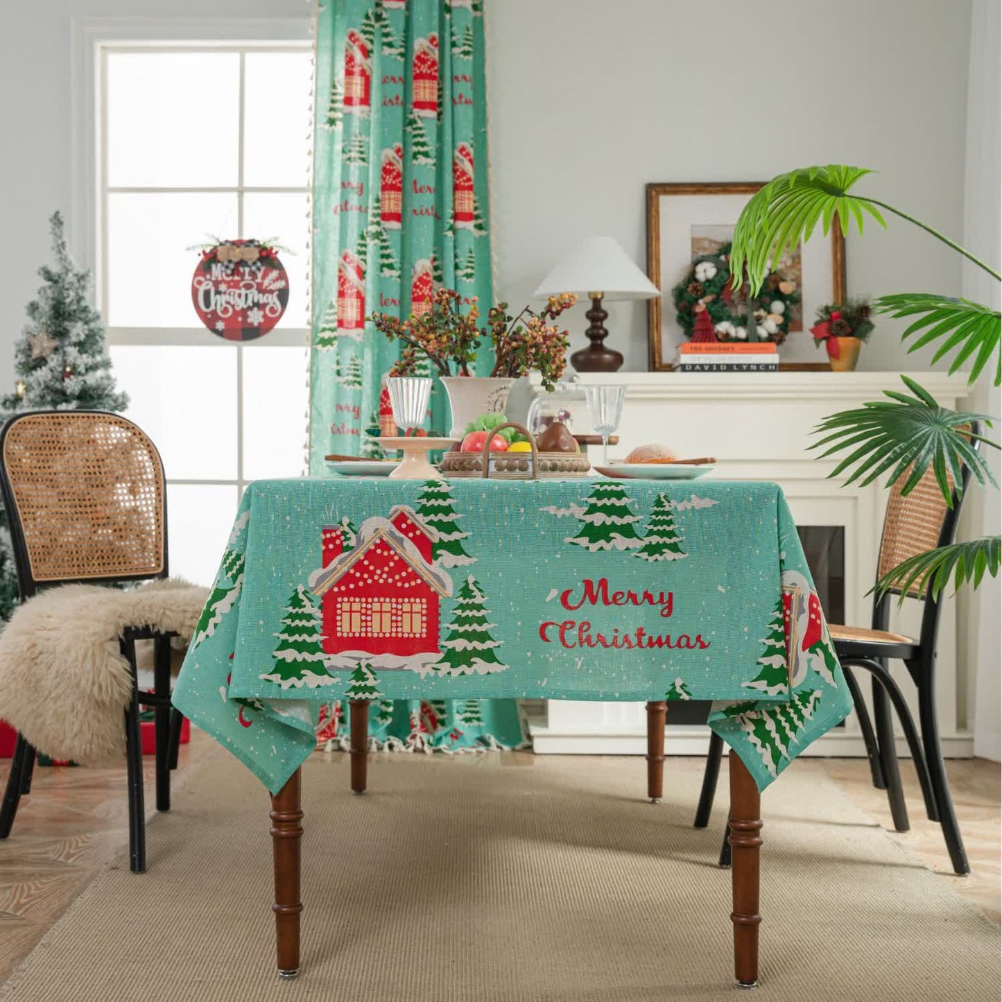 Nappe en coton et lin avec l'inscription « Joyeux Noël »