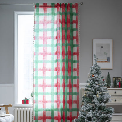 Rideau de Noël semi-ombragé en coton à motif à carreaux