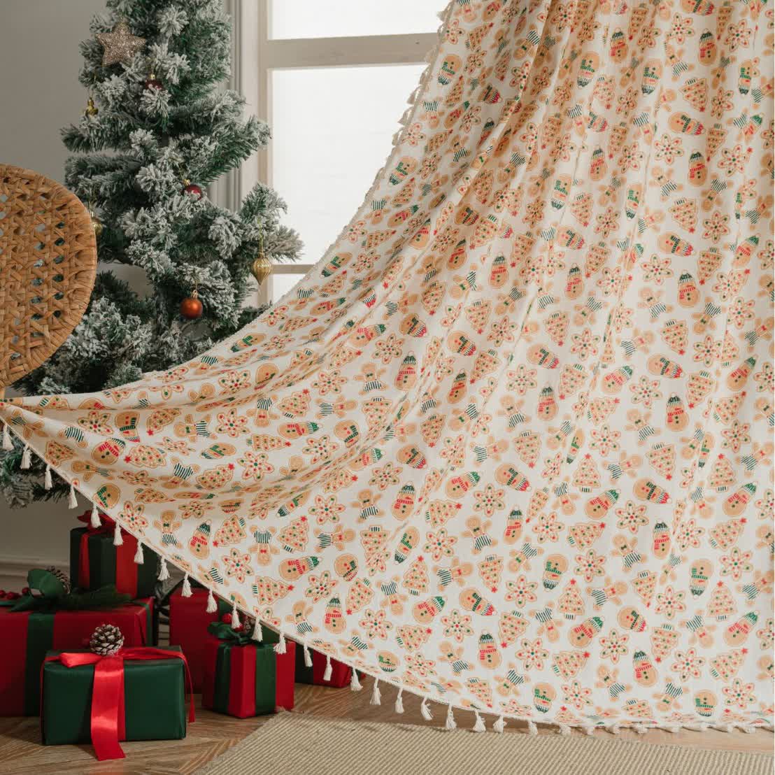 Rideau semi-ombragé avec motif de biscuits de Noël
