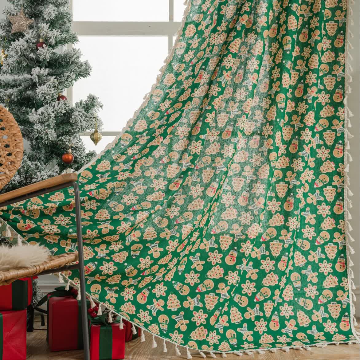 Rideau semi-ombragé avec motif de biscuits de Noël