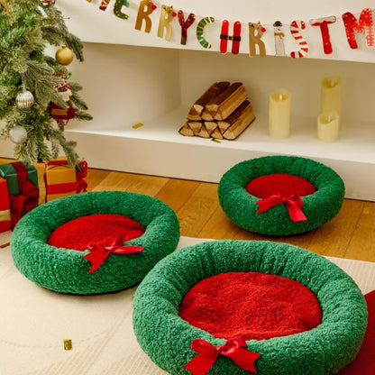 Panier rond et chaud pour animaux de compagnie de Noël