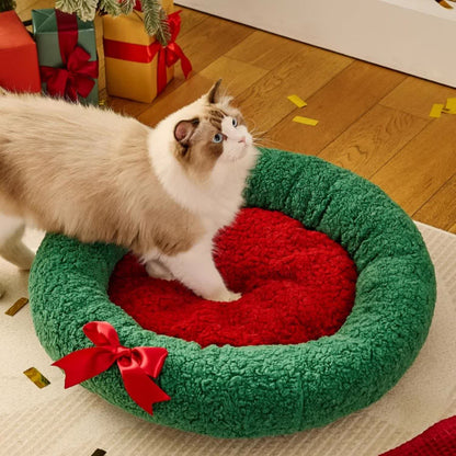 Panier rond et chaud pour animaux de compagnie de Noël