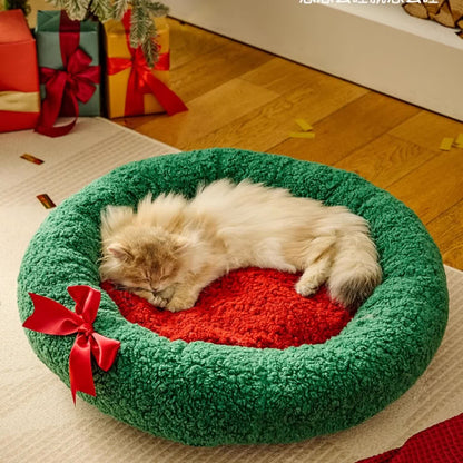 Panier rond et chaud pour animaux de compagnie de Noël