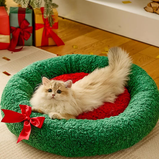 Panier rond et chaud pour animaux de compagnie de Noël