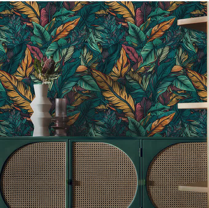 Autocollant mural résistant à l'usure Motif plantes tropicales