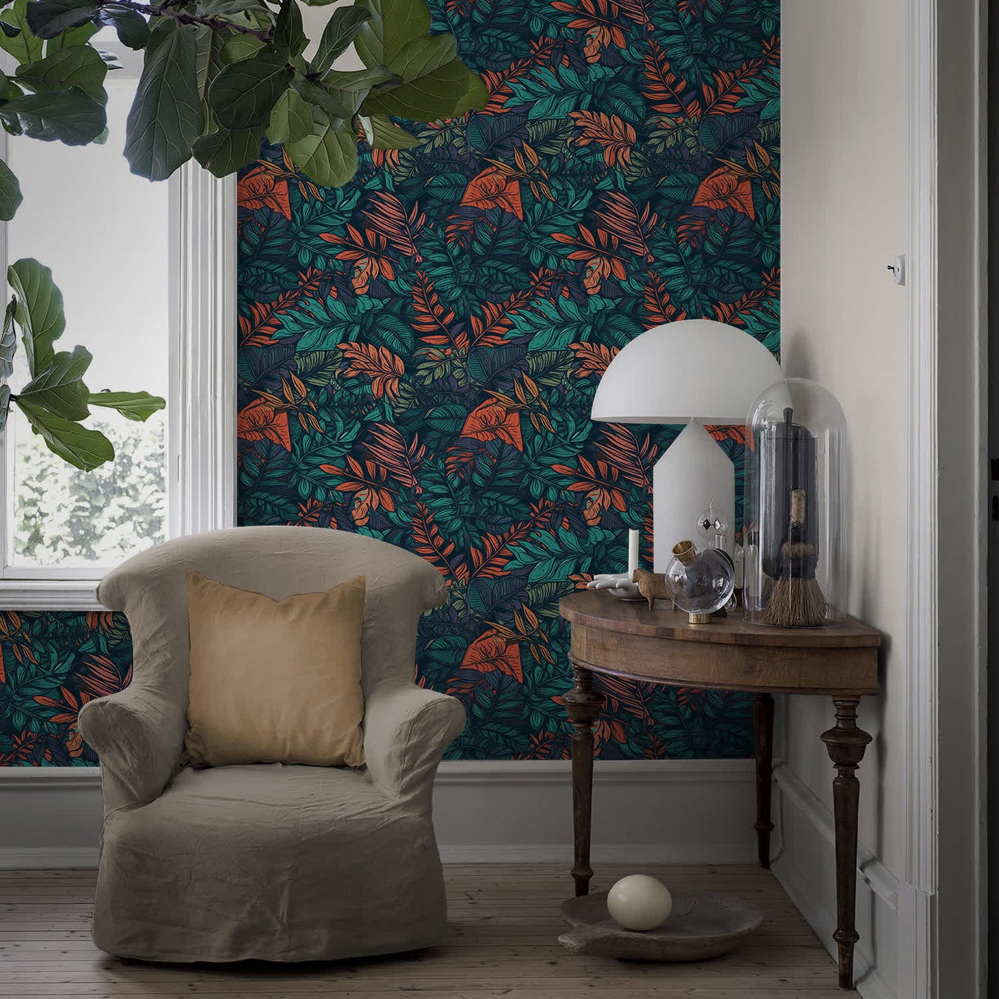 Autocollant mural résistant à l'usure Motif plantes tropicales