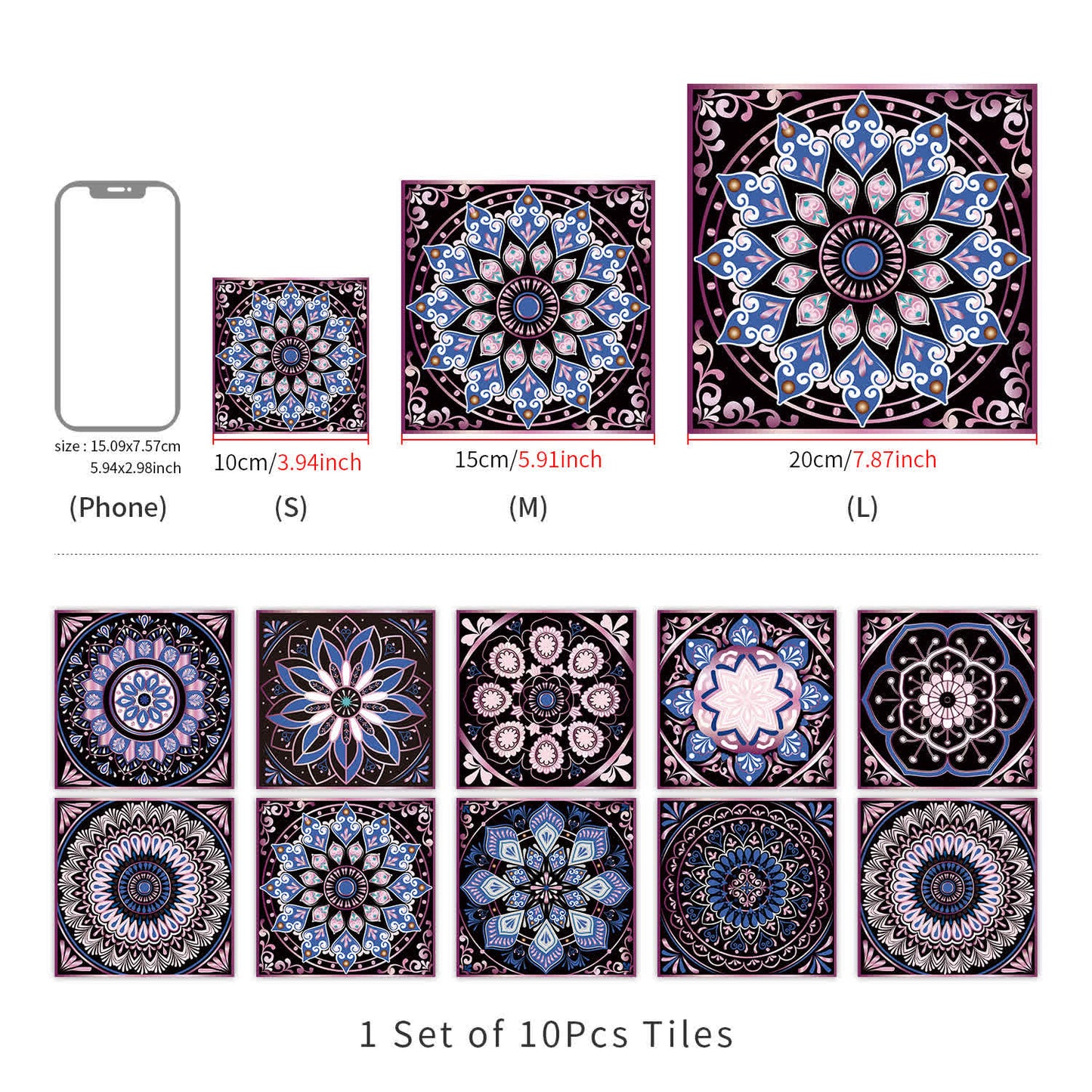 Autocollants muraux Mandala à décoller et coller (10 pièces)