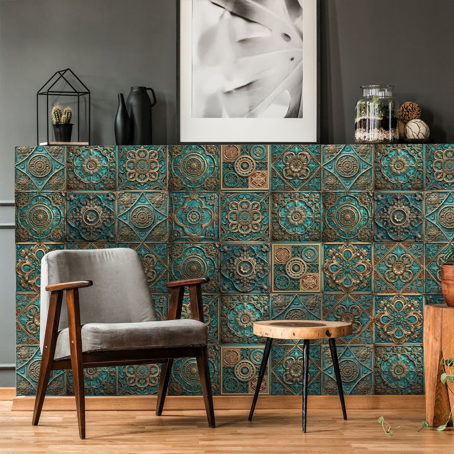 Autocollants pour carrelage imperméables de style mandala vintage (10 pièces)
