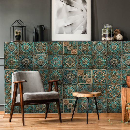 Autocollants pour carrelage imperméables de style mandala vintage (10 pièces)
